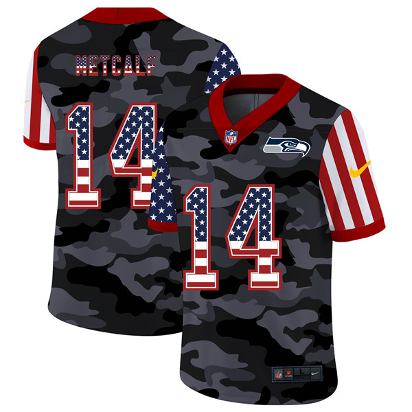 Men's Seattle Seahawks #14 D.K. Metcalf 2020 Camo USA Flag Limited Stitched Jersey